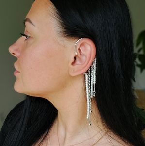 Brand New silver mono ear cuff with pearls for both ears